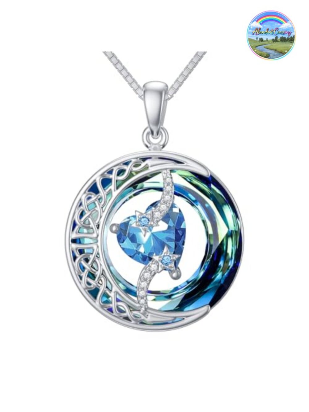 Sterling Silver Moon Star Birthstone Pendant Necklace